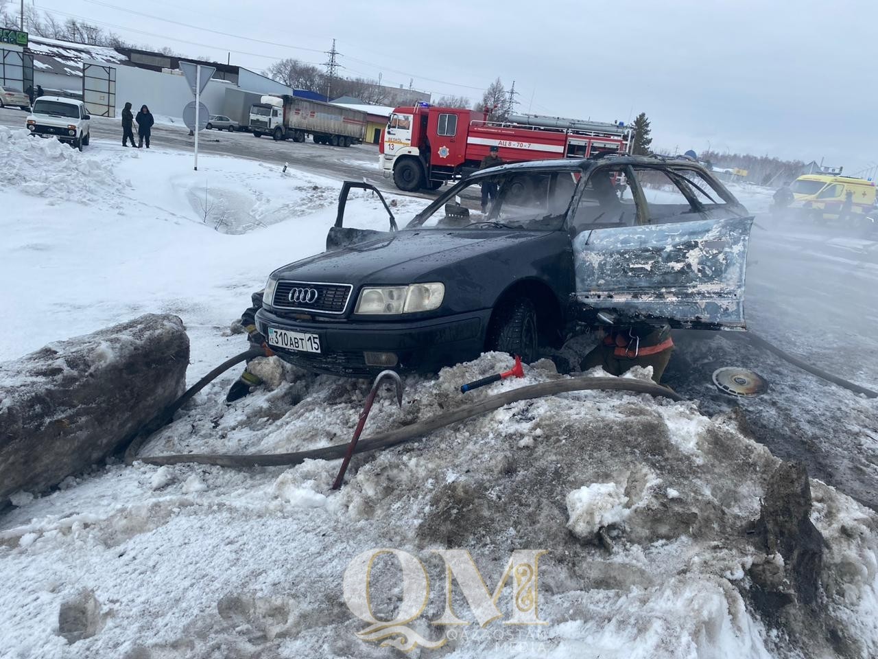Автомобиль сгорел возле заправки в с. Бесколь Кызылжарского района СКО