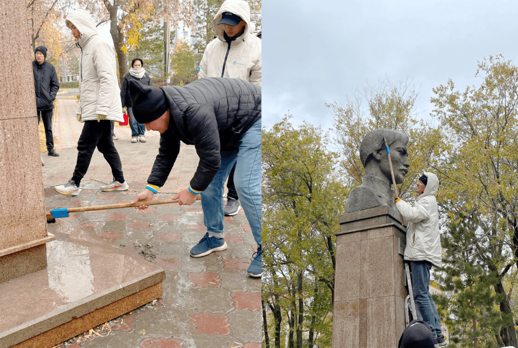 Активисты привели в порядок сквер возле памятника Чокану Валиханову в Петропавловске