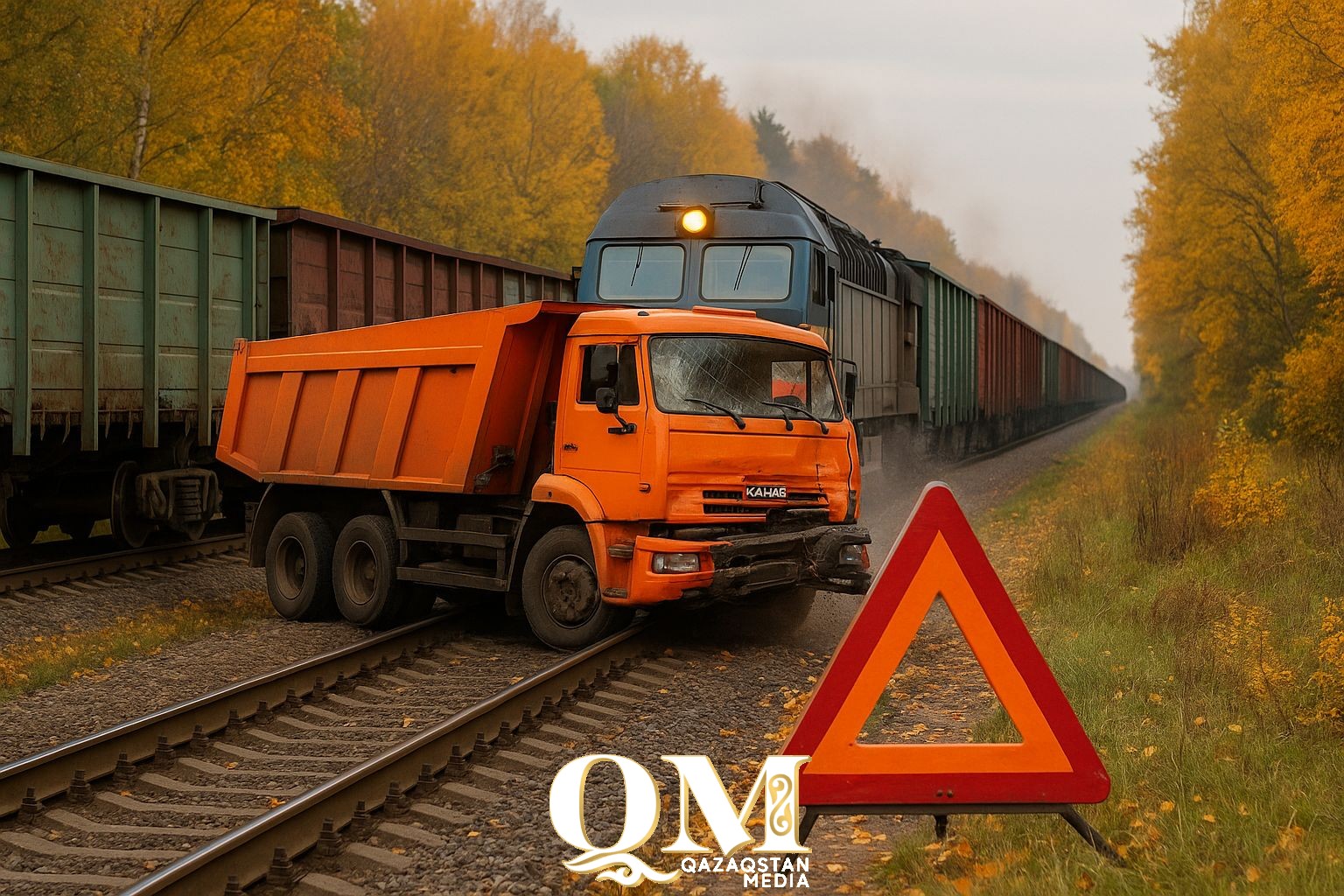 ЧП на железной дороге. Грузовой состав врезался в КамАЗ в СКО