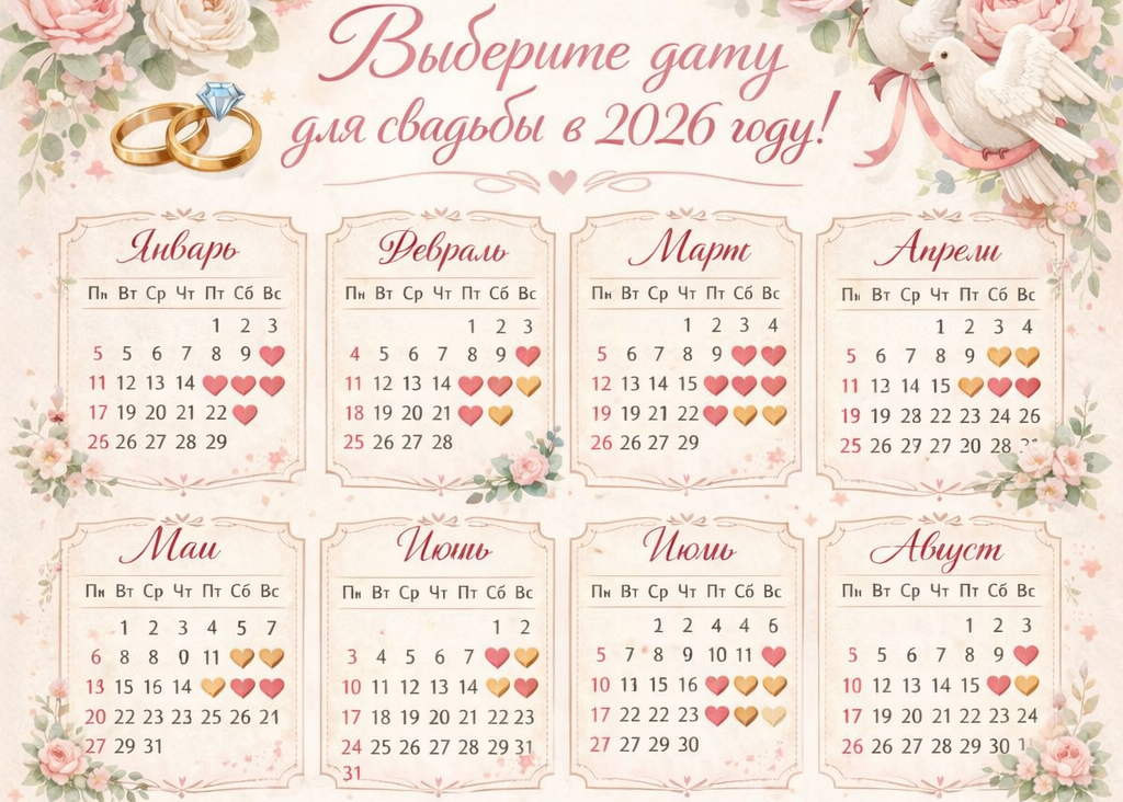 Дата имеет значение: когда лучше сыграть свадьбу в 2026 году