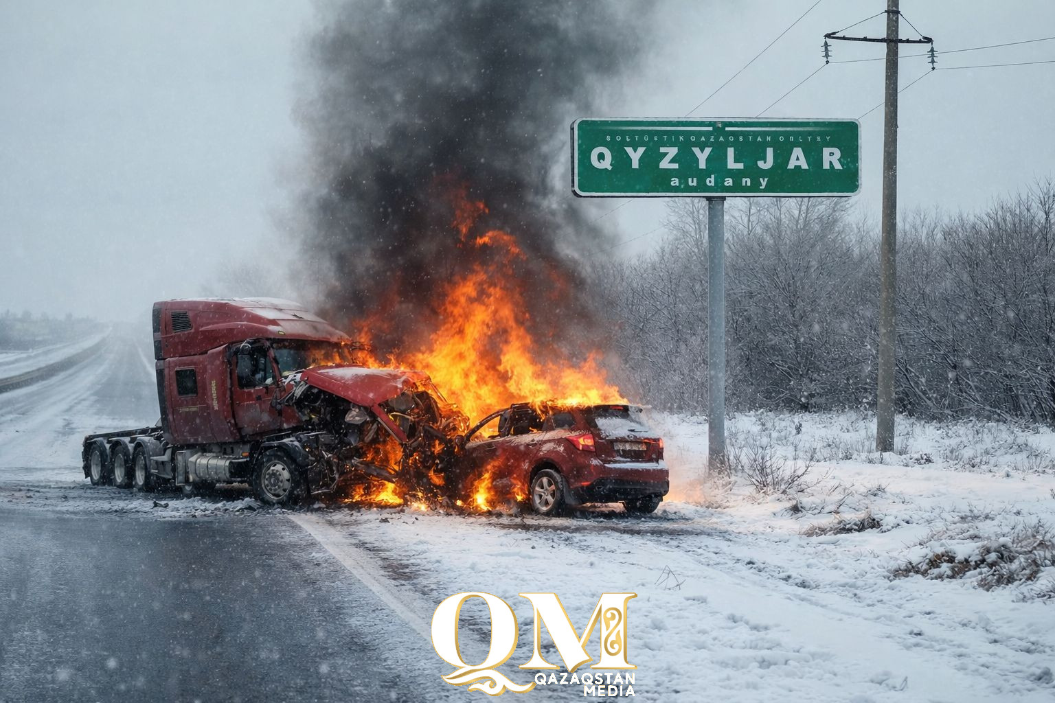 Легковушка и грузовик загорелись после ДТП в СКО. Погиб один из водителей