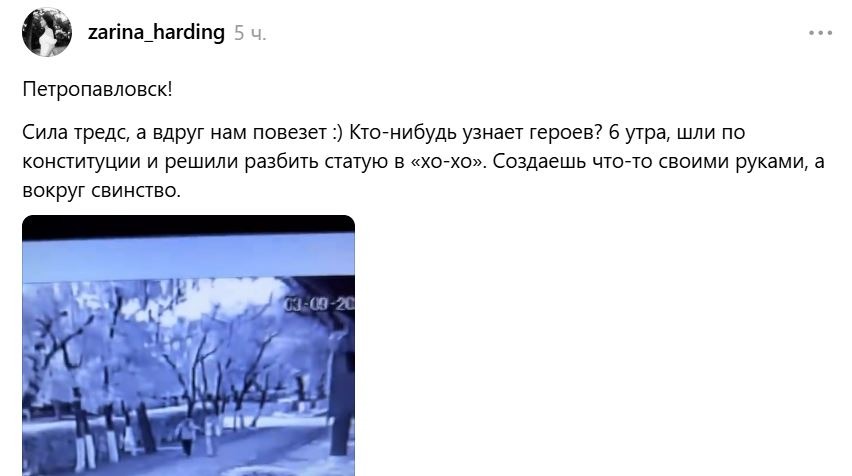 «Герои» утреннего погрома - вандалы уничтожили милую скульптуру у кафе «Хо-Хо» в Петропавловске
